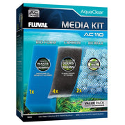 Fluval emballage du kit Media Maintenance montrant compatibilité AC110 et gain de temps