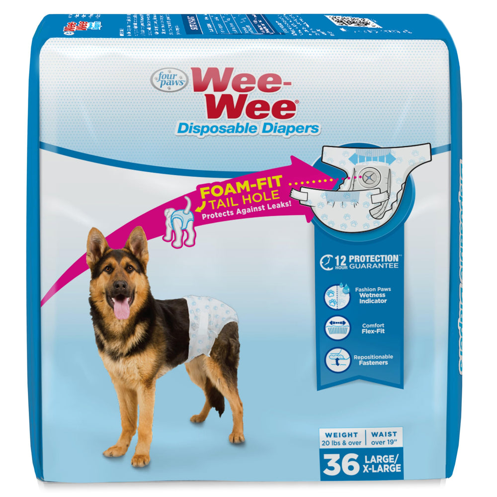 Four Paws emballage avant montrant le pack de 36 et bénéfice praticité