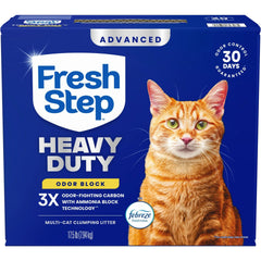 Fresh Step face de l'emballage montrant poids et formule Advanced Heavy Duty