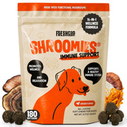 FreshCap Mushrooms emballage avant du sachet montrant 180 chews et bénéfice de routine