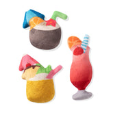 Fringe jouets tropicals face avant montrant les trois peluches et leur couleur