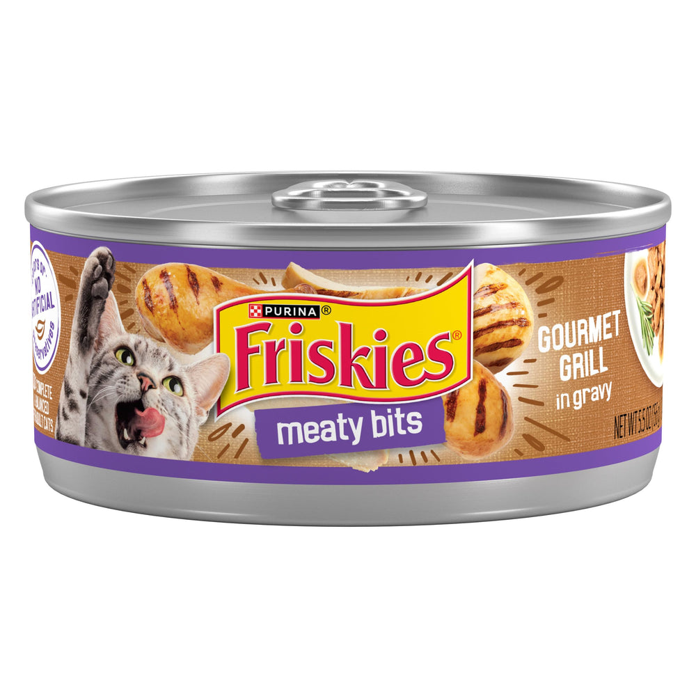 Friskies avant-boîte Gourmet Grill montrant l'emballage attractif pour repérage rapide