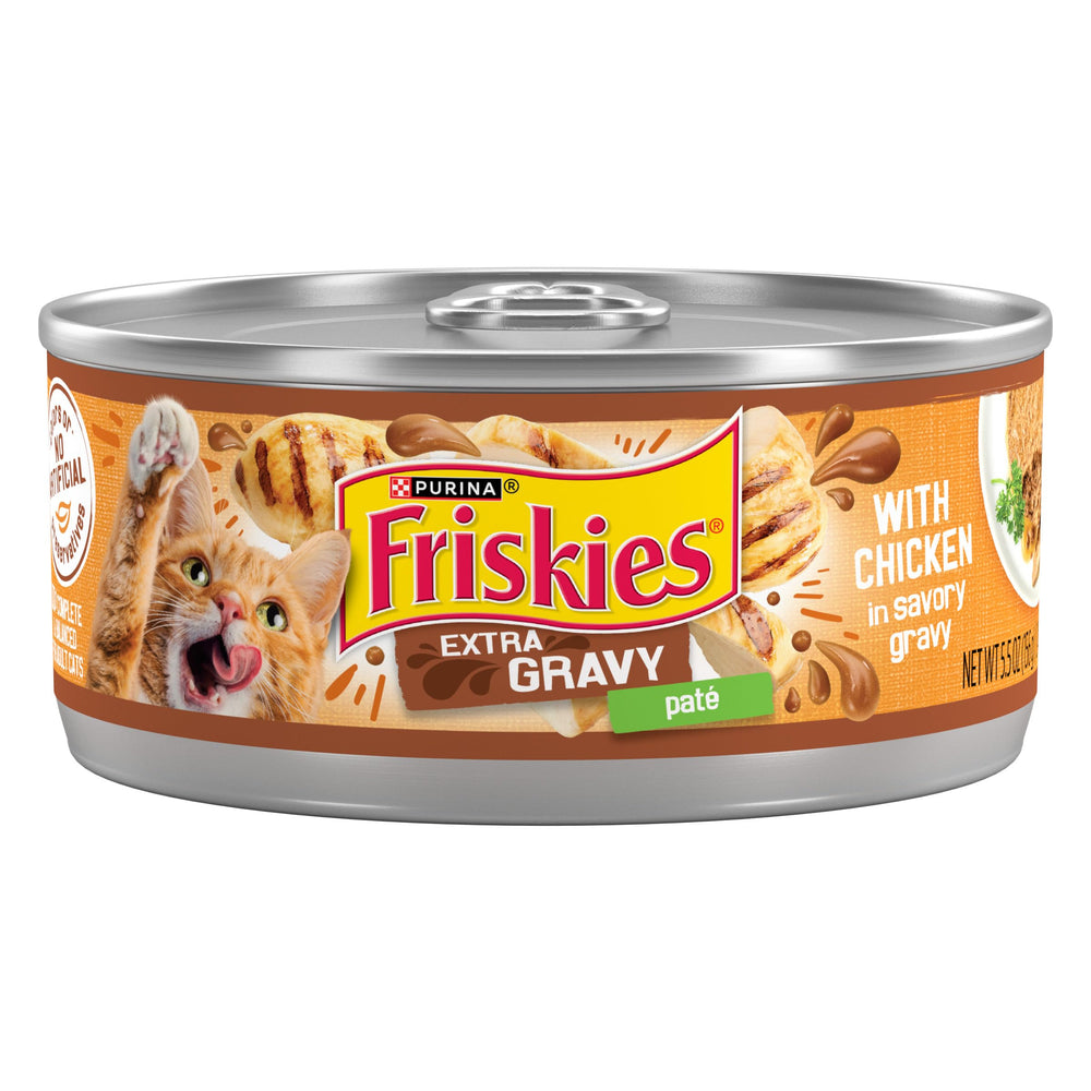 Friskies boîte devant montrant l'étiquette et l'attrait instantané