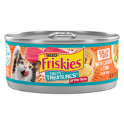 Friskies emballage avant montrant poulet et thon et attraction gustative