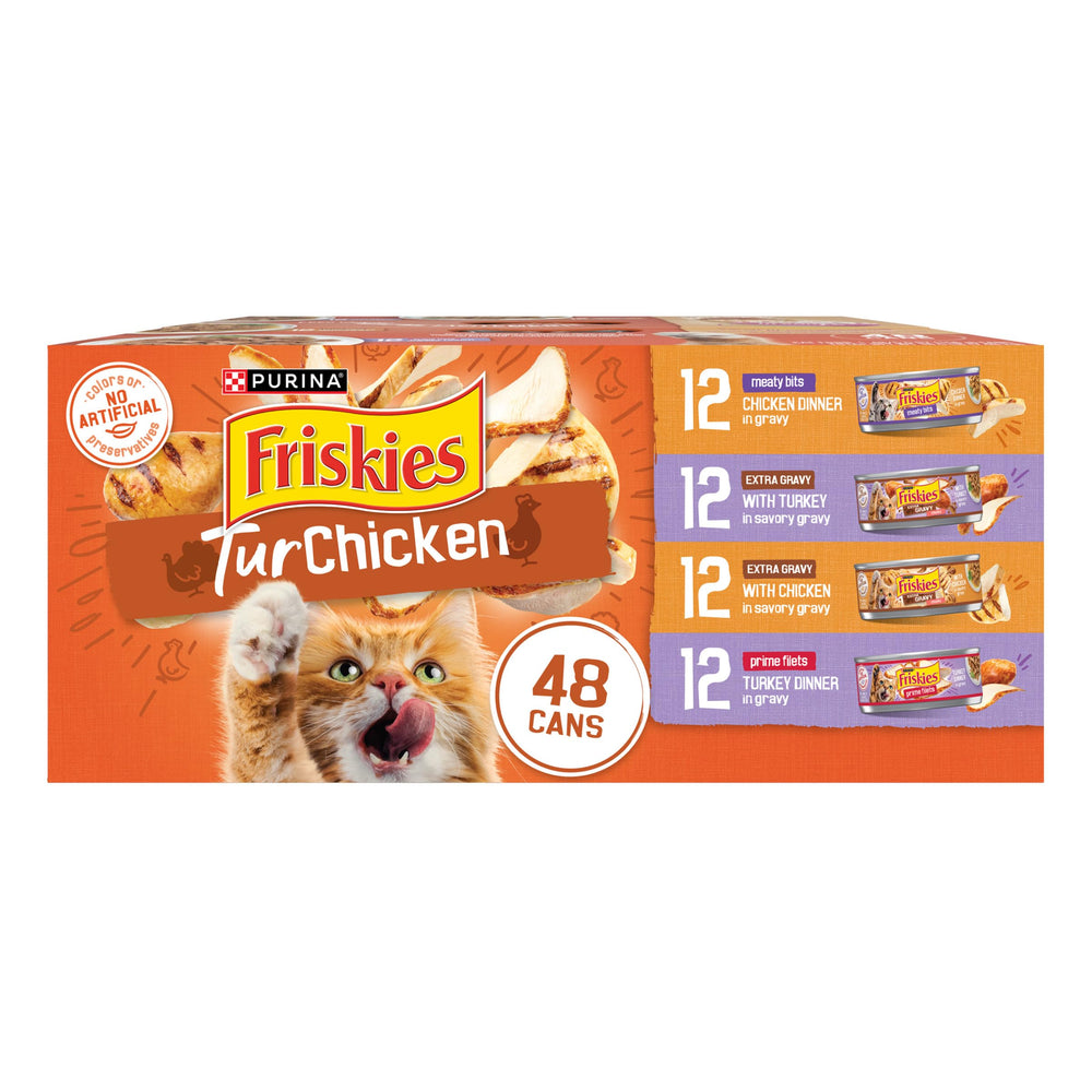 Friskies face avant du pack 48 boîtes montrant valeur et variété