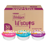 Friskies lil' soups avant-boite montrant le pack pratique et la variété