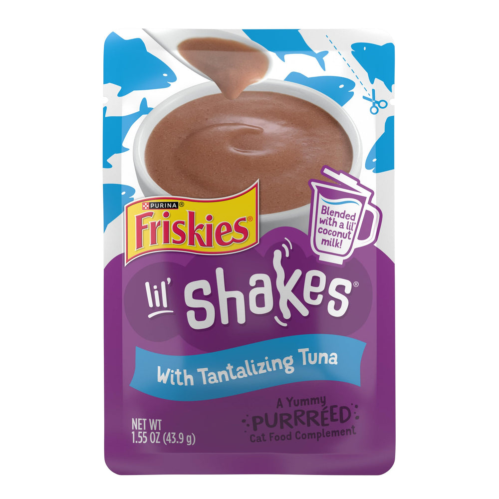 Friskies Lil' Shakes Tantalizing Tuna sachet face avant, apporte un nappage savoureux