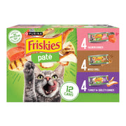 Friskies face avant de la boîte montrant le format pratique et l’étiquette claire