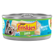 Friskies boîte avant montrant la marque et la saveur marine, appétit assuré