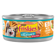 Friskies boîte face avant montrant le goût poulet et foie, appétence garantie