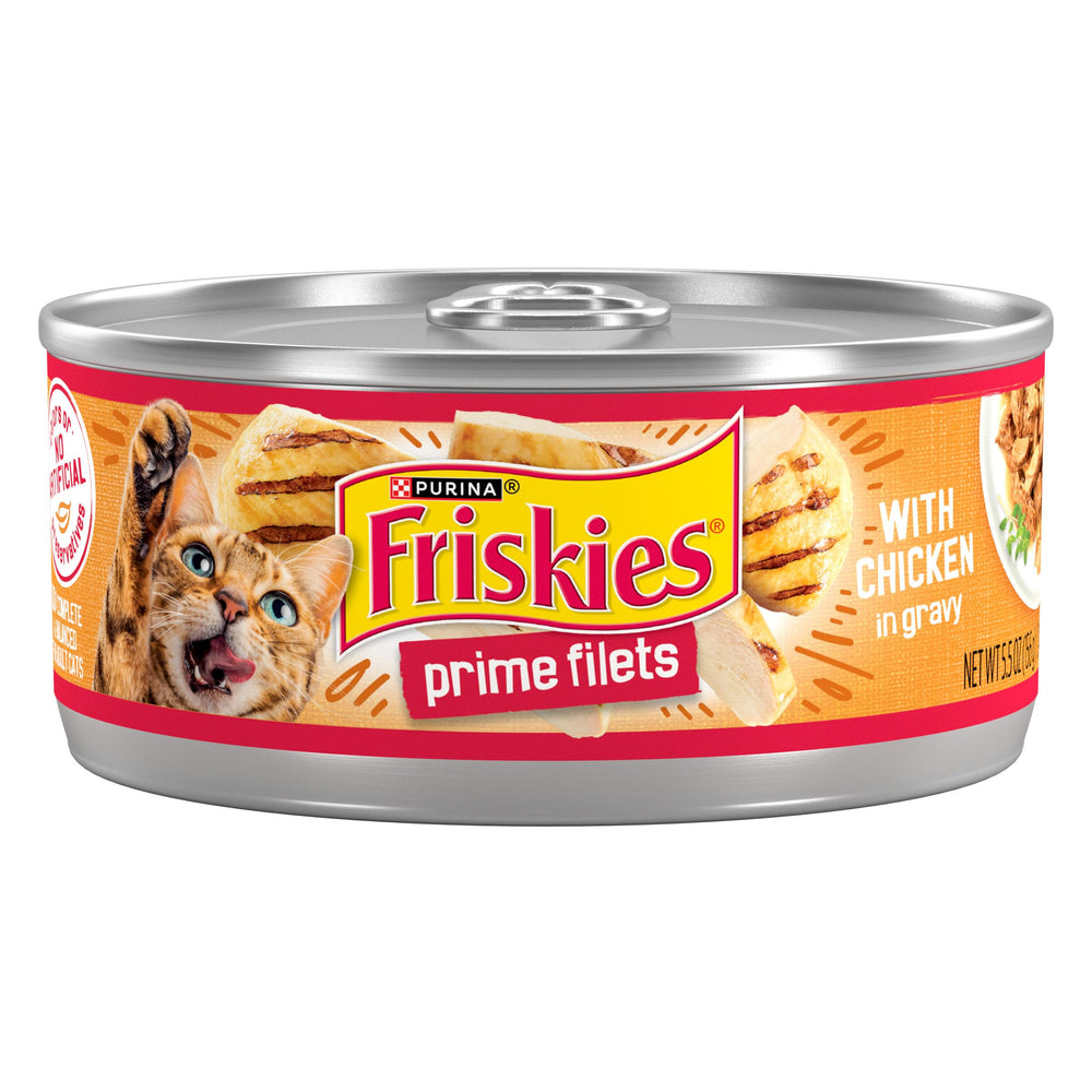 Friskies boîte face avant montrant le label et la saveur poulet bénéfice appétence