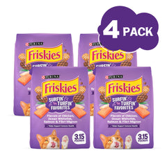 Friskies Purina assortiment de croquettes montrant poulet, poisson blanc, saumon et filet mignon