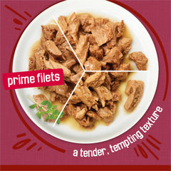 Purina Friskies gros plan sur la texture tendre bénéfique à l'appétit