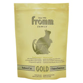 Fromm emballage avant Indoor Cat Gold montrant la recette poulet et bénéfice anti-boules
