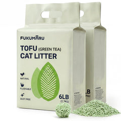 FUKUMARU emballage avant montrant format 12 lb et parfum thé vert, rangement pratique
