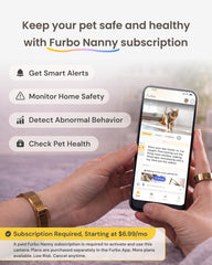 Écran d'application Furbo montrant flux en direct et contrôle à distance