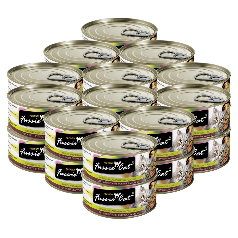 Fussie Cat packaging avant montrant boîte et bénéfice qualité