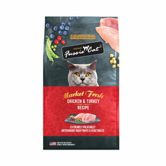 Fussie Cat emballage avant montrant la recette poulet et dinde, apte à séduire
