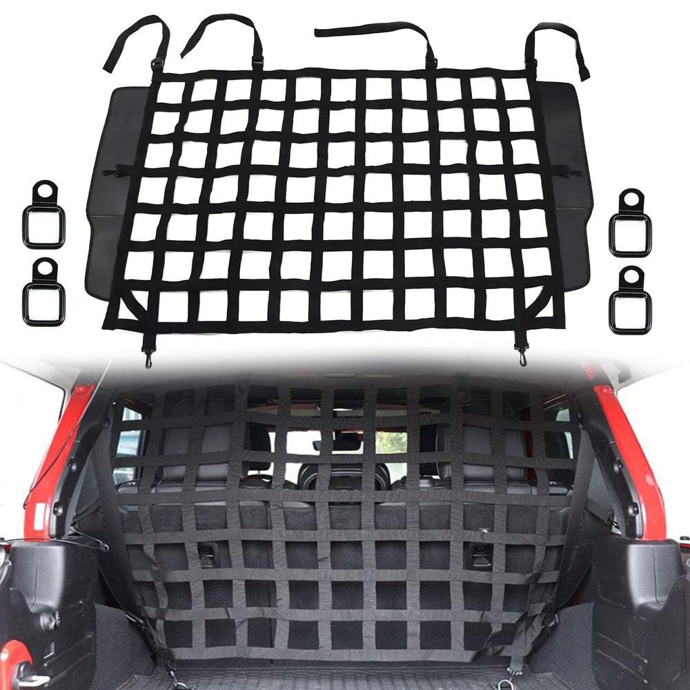 G filet séparateur face avant installé dans Jeep Wrangler pour sécurité du conducteur