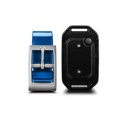Garmin PT10 fixé sur collier bleu en plein air pour repérage et sécurité