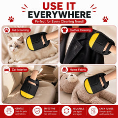 Generic gants en usage sur canapé montrant retrait rapide des poils d'animal
