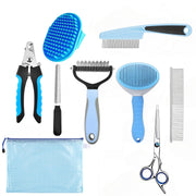 Generic kit de toilettage bleu montrant tous les 9 outils, rangement pratique