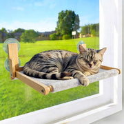 GesomePurrz hamac de fenêtre en bois naturel montrant le perchoir prêt à l'emploi