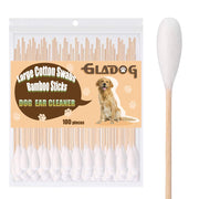 GLADOG emballage avant montrant 100 coton-tiges pour chien et informations produit bénéfice sécurité