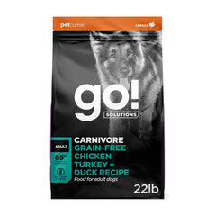 Go! Solutions emballage face montrant la recette Carnivore 22 lb et lisibilité
