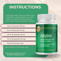 Gold Standard Herbs Adoptrex comparaison taille avec cuillère pour contrôle du dosage