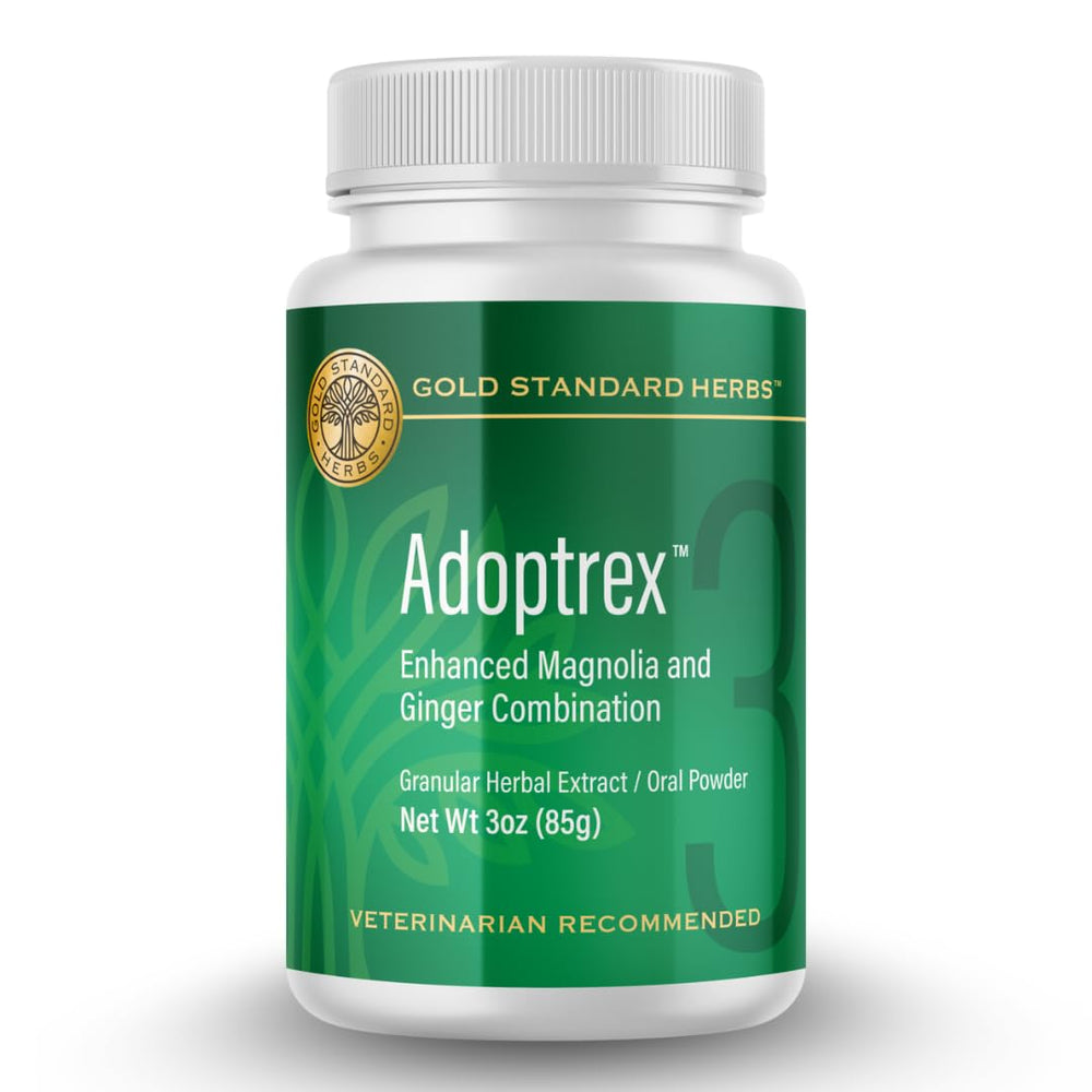 Gold Standard Herbs Adoptrex emballage montrant la boîte et poids pour identification