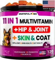 Grateful Pawz emballage avant montrant formule 11 en 1 et bénéfices articulaires