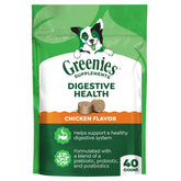Greenies emballage avant montrant le produit et bénéfice digestion