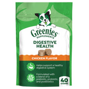 Greenies emballage avant montrant le produit et bénéfice digestion