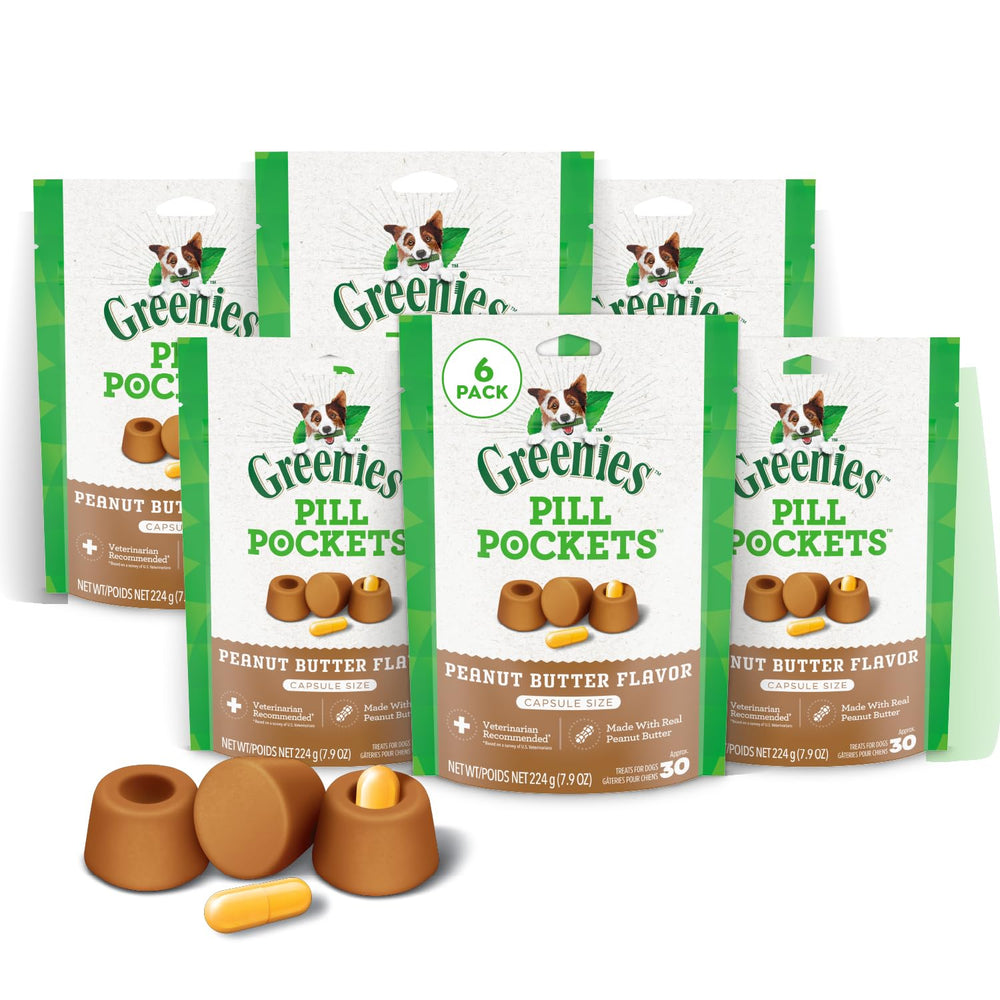 Greenies emballage avant large beurre de cacahuète montrant produit et bénéfice nettoyage simple