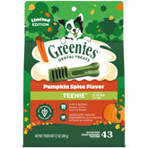Greenies paquet avant Pumpkin Spice montrant la marque et attractivité