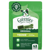 Greenies emballage avant montrant le format Teenie et bénéfice dentaire