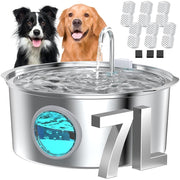 GROOKPET fontaine face montrant capacité 7L et design en acier hygiénique