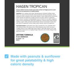 Gros plan sur granulés 4 mm Tropican de HAGEN HARI montrant texture facile à saisir