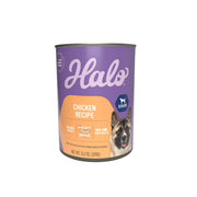 Halo boîte face poulet senior montrant l'emballage et effet rassurant