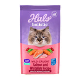 Halo emballage avant montrant la recette saumon et whitefish, qualité garantie
