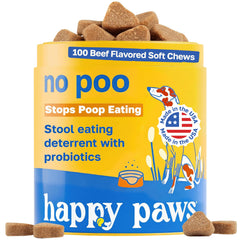 Happy Paws boîte avant montrant le format 100 compte et usage quotidien
