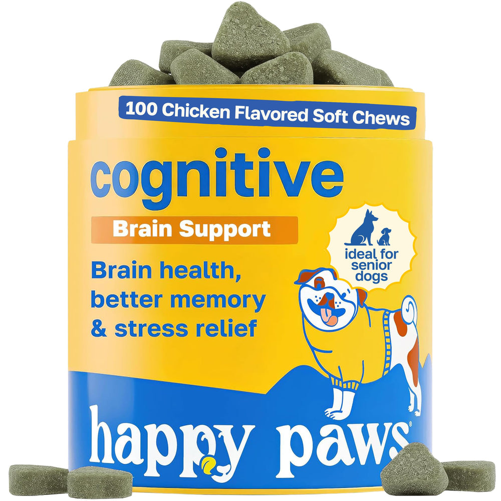 Happy Paws emballage avant montrant 100 bouchées, facilite le stockage