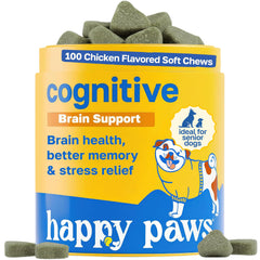 Happy Paws emballage avant montrant 100 bouchées, facilite le stockage