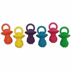HDP pacifier emballage face montrant le jouet en latex coloré et son avantage stimulant