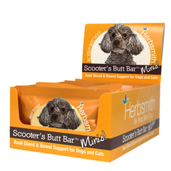 Herbsmith emballage avant des Scooter’s Butt Bars montrant le produit et bénéfice digestif