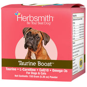 Herbsmith pot Taurine Boost vu de face montrant l'emballage et la dose recommandée