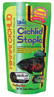 Hikari emballage avant Cichlid Staple montrant le bénéfice d'une alimentation quotidienne claire