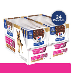 Hill's Prescription Diet gros plan sur la texture de la pâtée et avantage fibres équilibrées