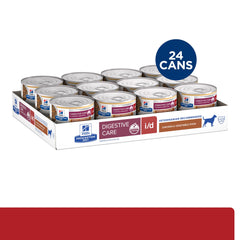 Hill's Prescription Diet boîte ouverte et portion servie pour confort digestif